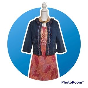 Ruby Rd Denim Jacket, Unique with multi-colored 🌼 Flower Trim. Size 8